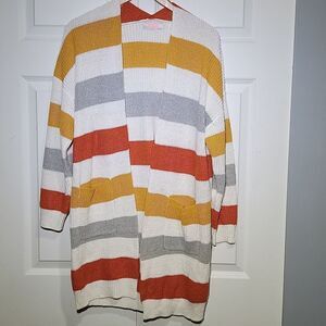 C+D+M Women's Striped Colorblock Long Sleeve Open Cardigan Sweater